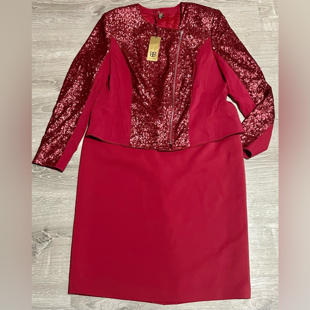 NWT Basler Red 3 Pc Skirt Suit Size 44/US 14